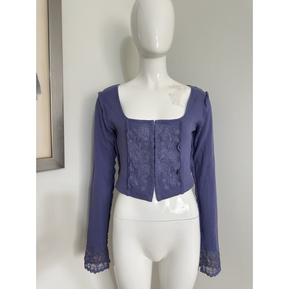 Women’s Purple Lace-Trim Square Neck Top